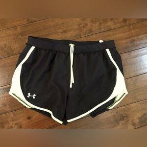 Under Armour Heatgear Women’s Black Neon Yellow Athletic Shorts Lined M